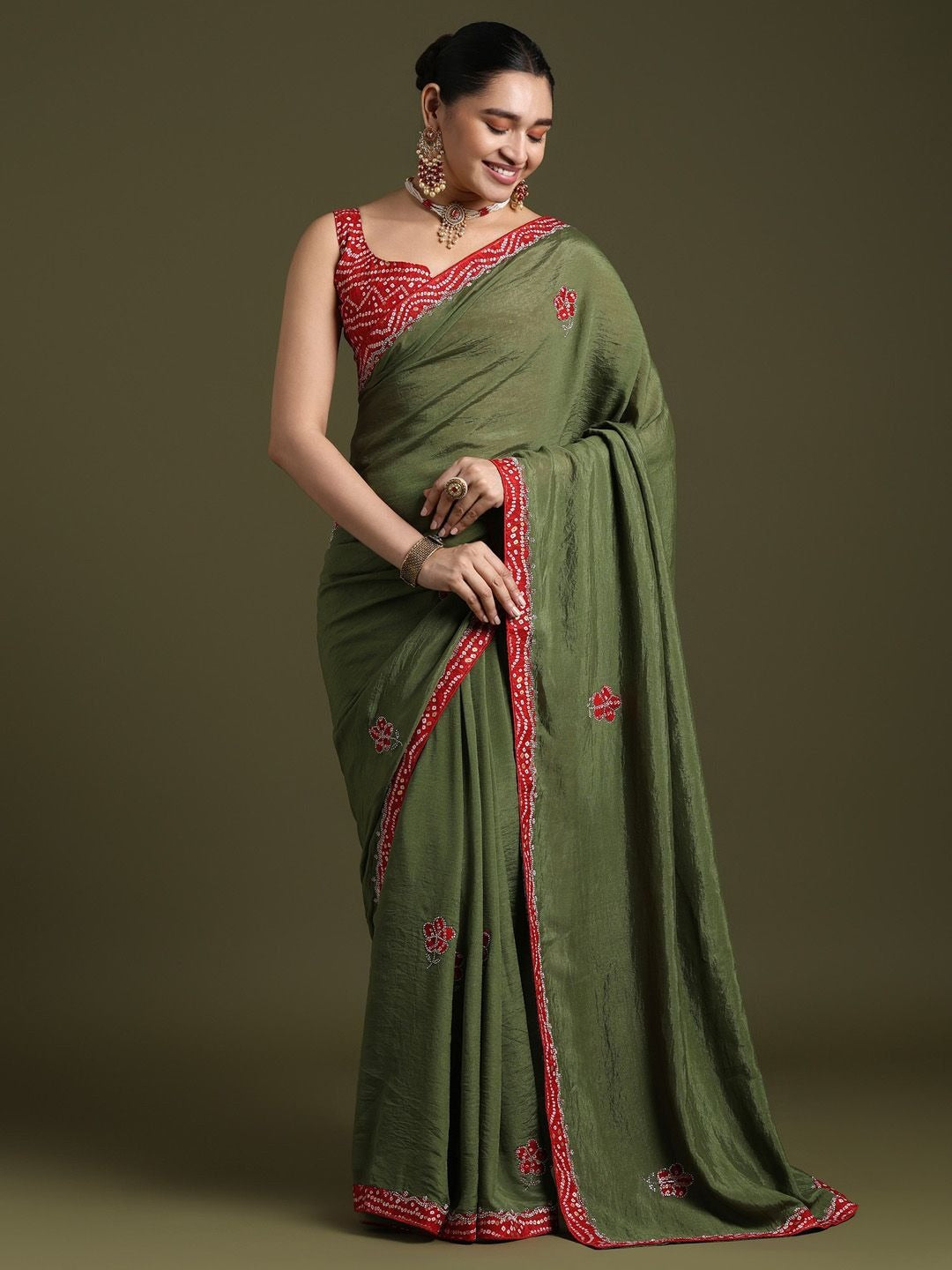 Classic Indian Bandhani Print Saree with Designer Blouse.