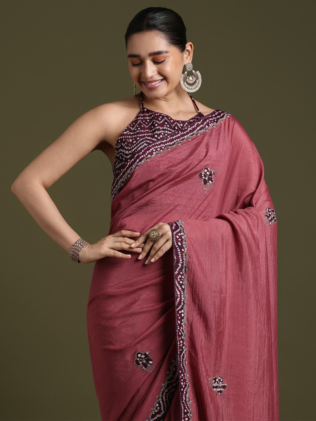 Classic Indian Bandhani Print Saree with Designer Blouse.