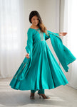 Teal Blue Embroidered Anarkali Kurta Set with Elegant Dupatta for Women.