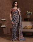 Women’s Ajrakh print saree with rust  blouse, ethnic geometric motifs and traditional Indian craftsmanship