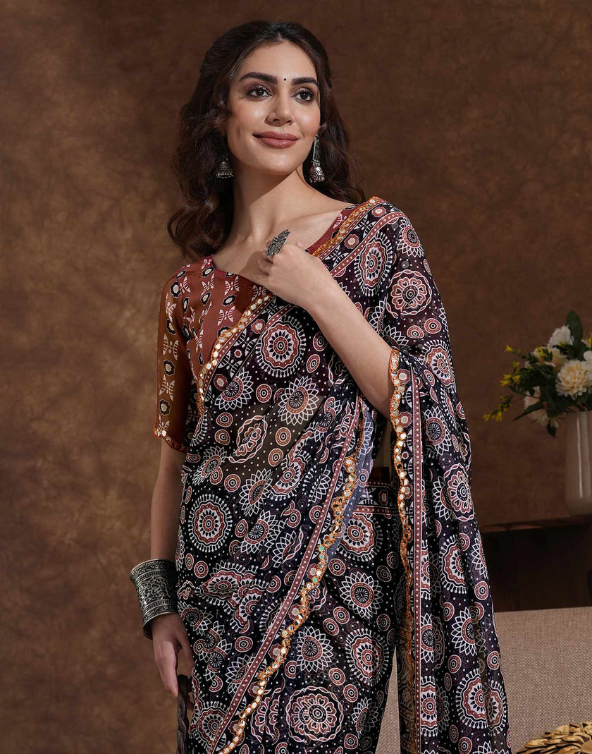 Traditional Printed Saree with Elegant Border for Daily & Festive Wear.