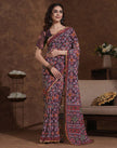 Women’s Ajrakh print saree with rust  blouse, ethnic geometric motifs and traditional Indian craftsmanship