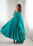 Teal Blue Embroidered Anarkali Kurta Set with Elegant Dupatta for Women.
