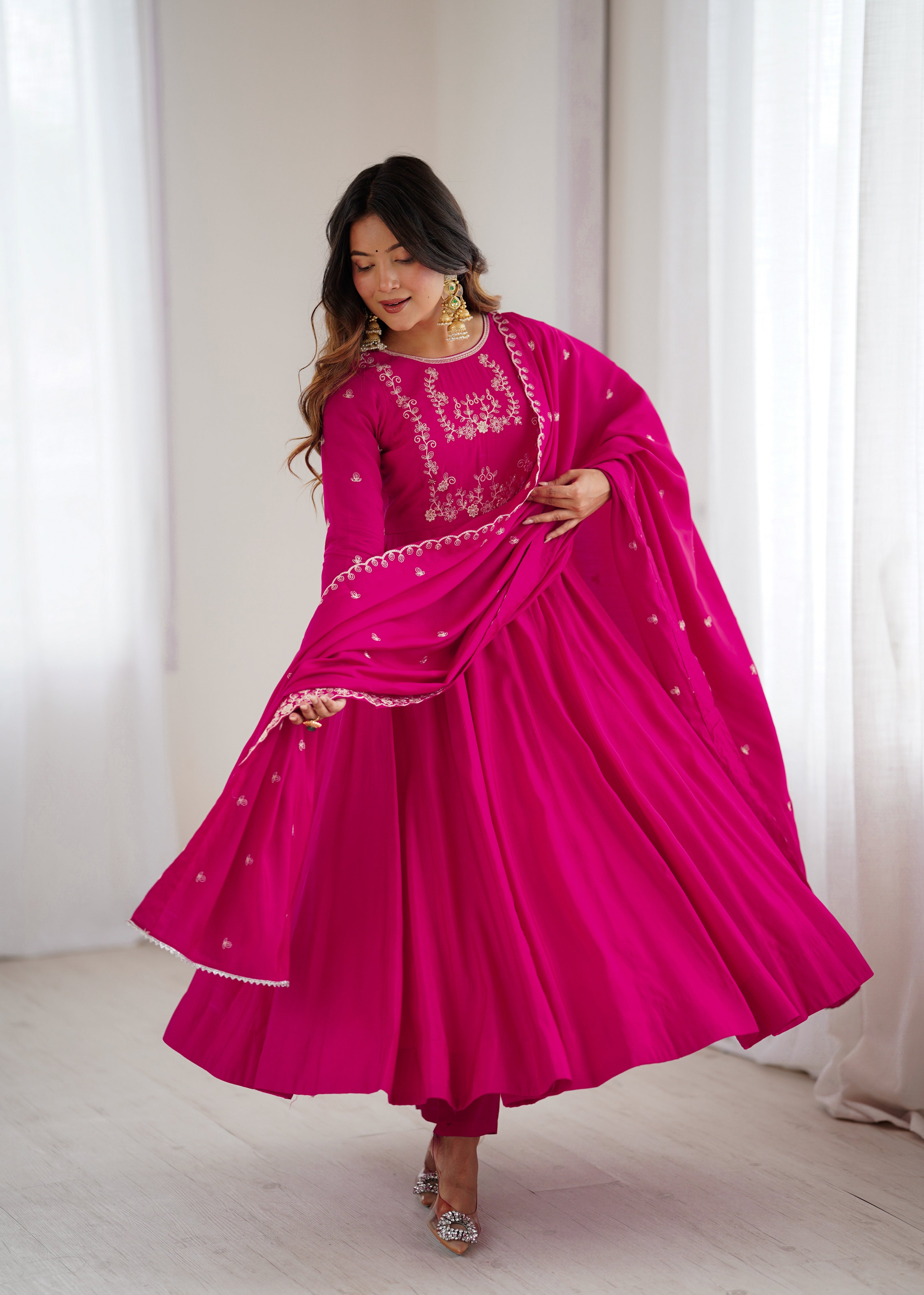 Stylish Embroidered Anarkali Dress with Matching Dupatta.