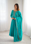 Teal Blue Embroidered Anarkali Kurta Set with Elegant Dupatta for Women.