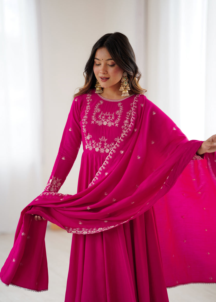 Stylish Embroidered Anarkali Dress with Matching Dupatta.