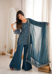 Stylish Party Wear Kurta Palazzo Set with Chiffon Dupatta.