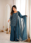 Stylish Party Wear Kurta Palazzo Set with Chiffon Dupatta.
