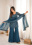 Stylish Party Wear Kurta Palazzo Set with Chiffon Dupatta.