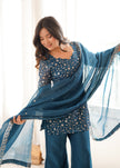 Stylish Party Wear Kurta Palazzo Set with Chiffon Dupatta.