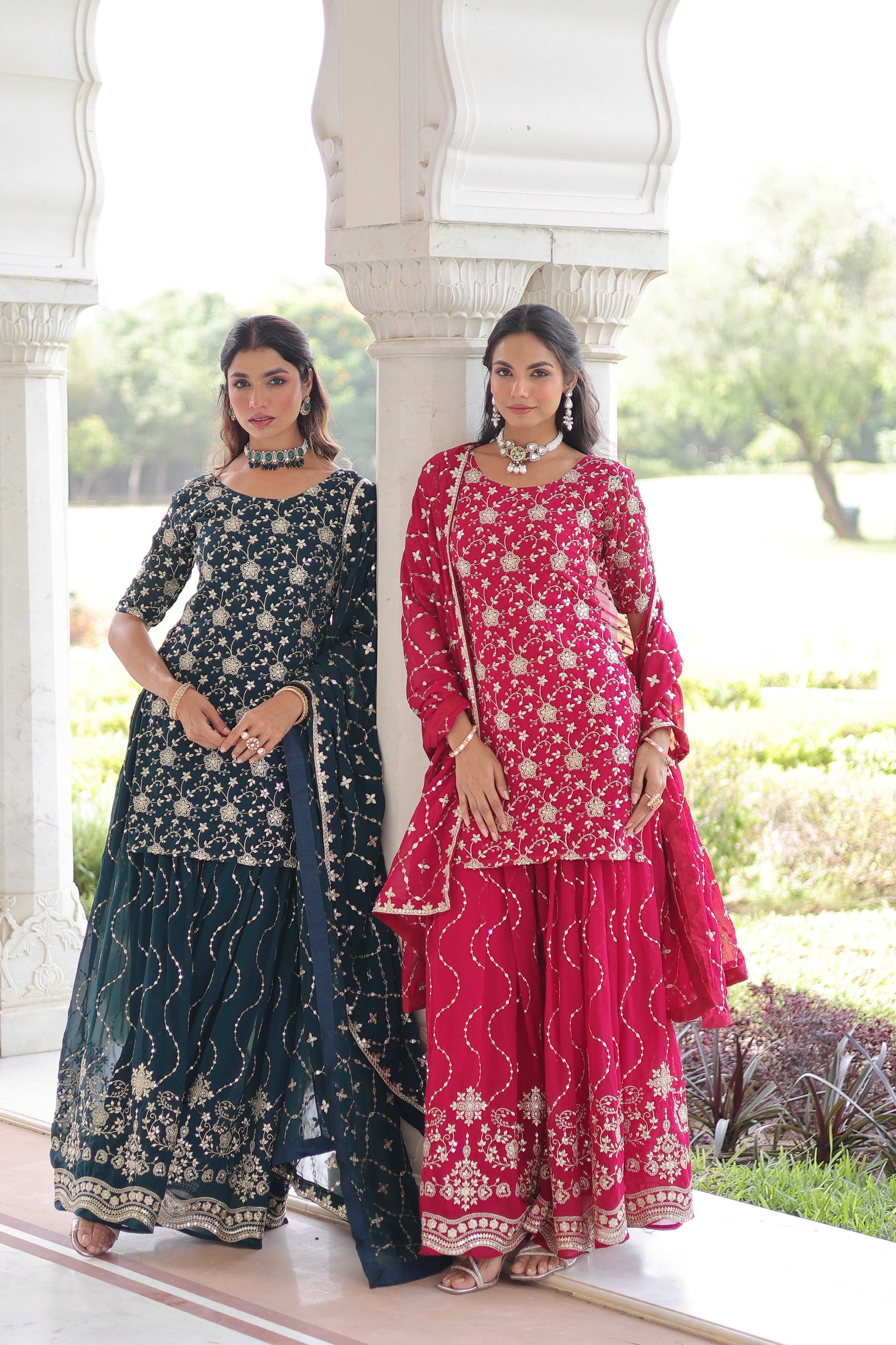 PREMIUM DESIGNER READYMADE TOP-SHARARA-DUPATTA COLLECTIONS .
