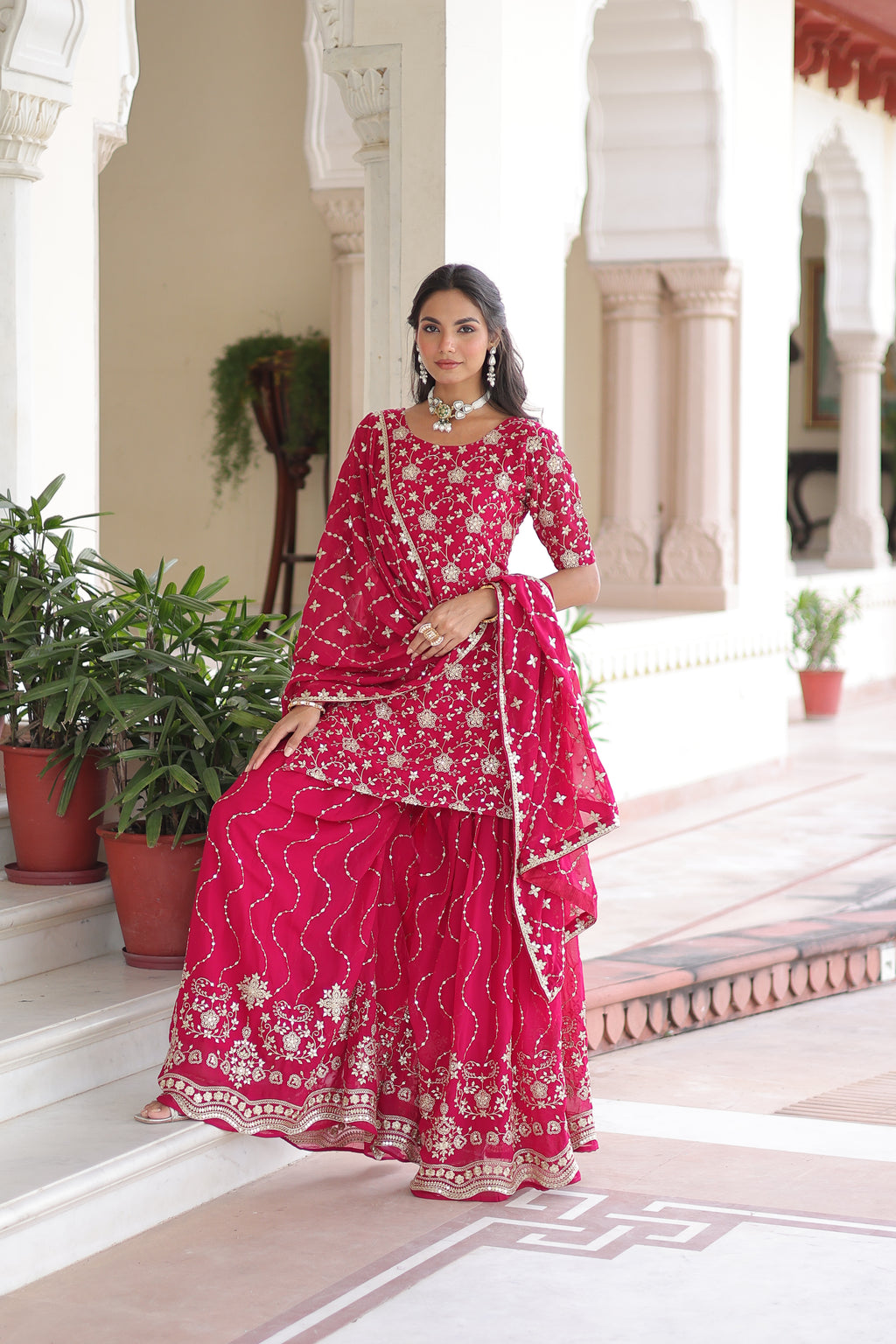 PREMIUM DESIGNER READYMADE TOP-SHARARA-DUPATTA COLLECTIONS .