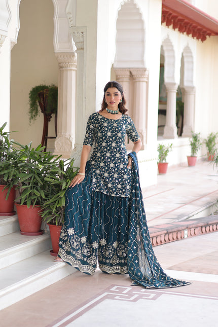 Premium Designer Ready-made Top, Sharara & Dupatta Collection.