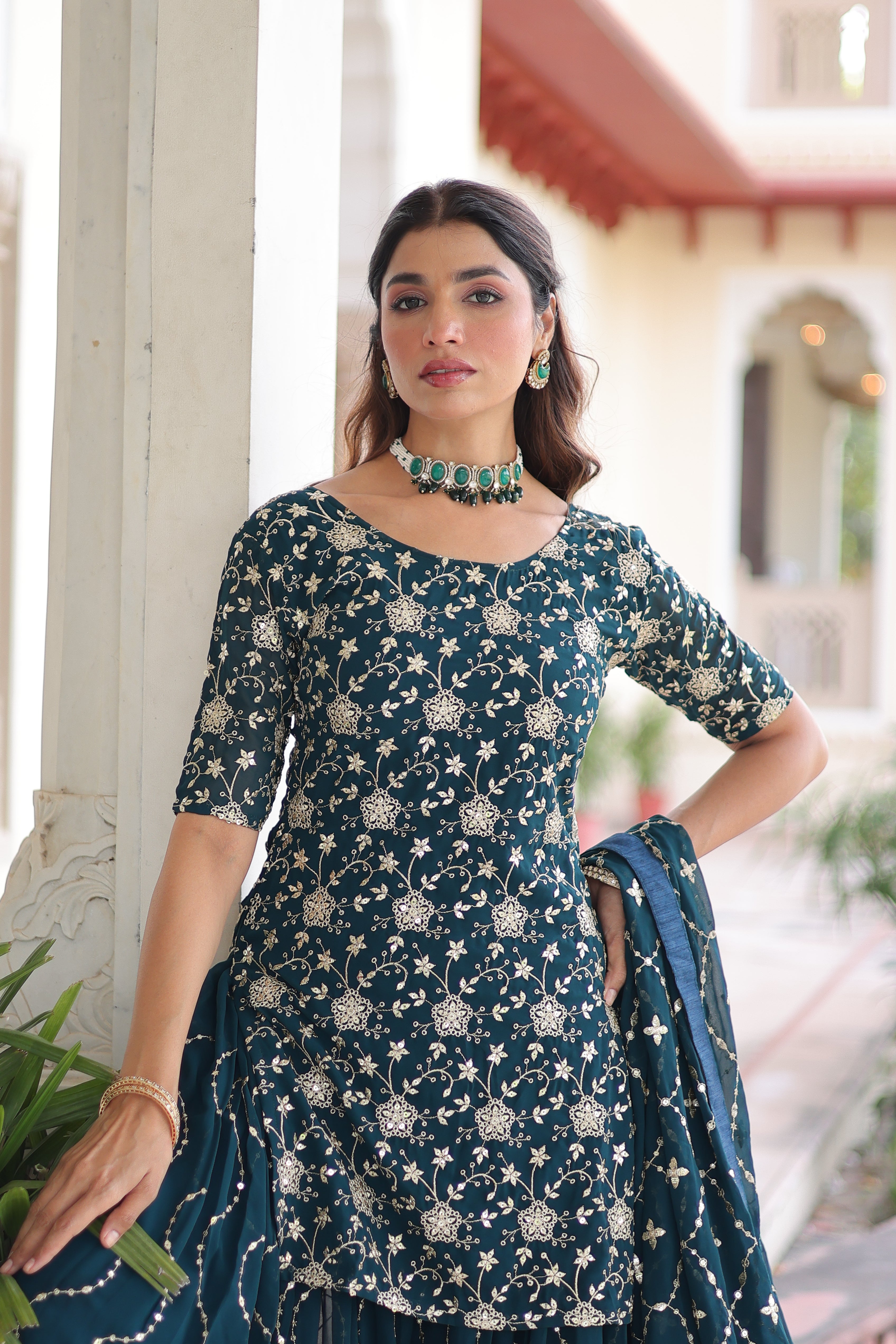 PREMIUM DESIGNER READYMADE TOP-SHARARA-DUPATTA COLLECTIONS .