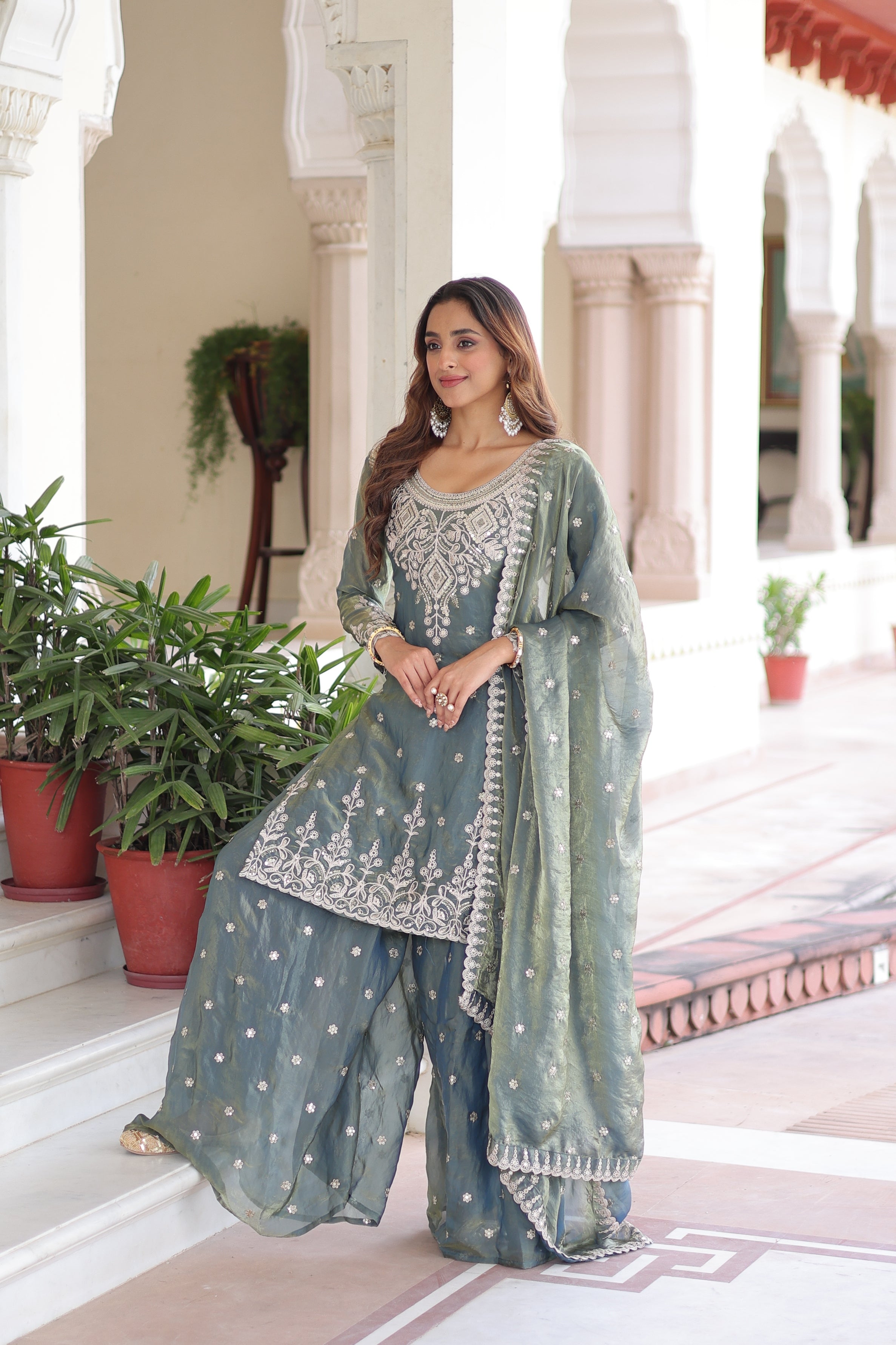 Premium Designer Ready-made Top, Sharara & Dupatta Collection.
