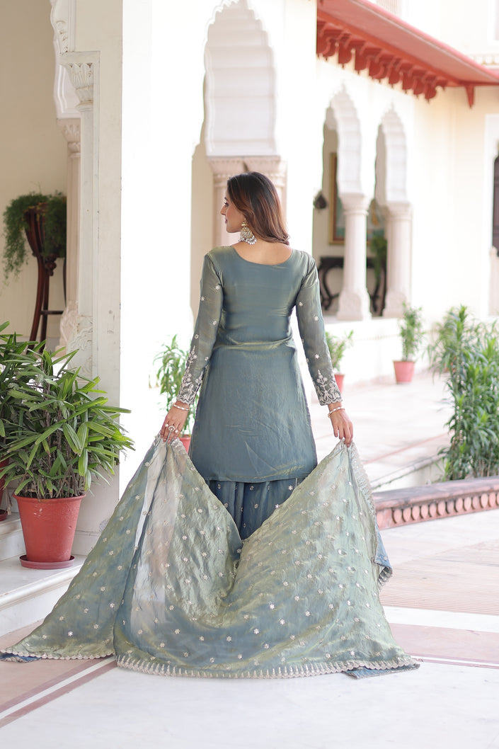 Premium Designer Ready-made Top, Sharara & Dupatta Collection.