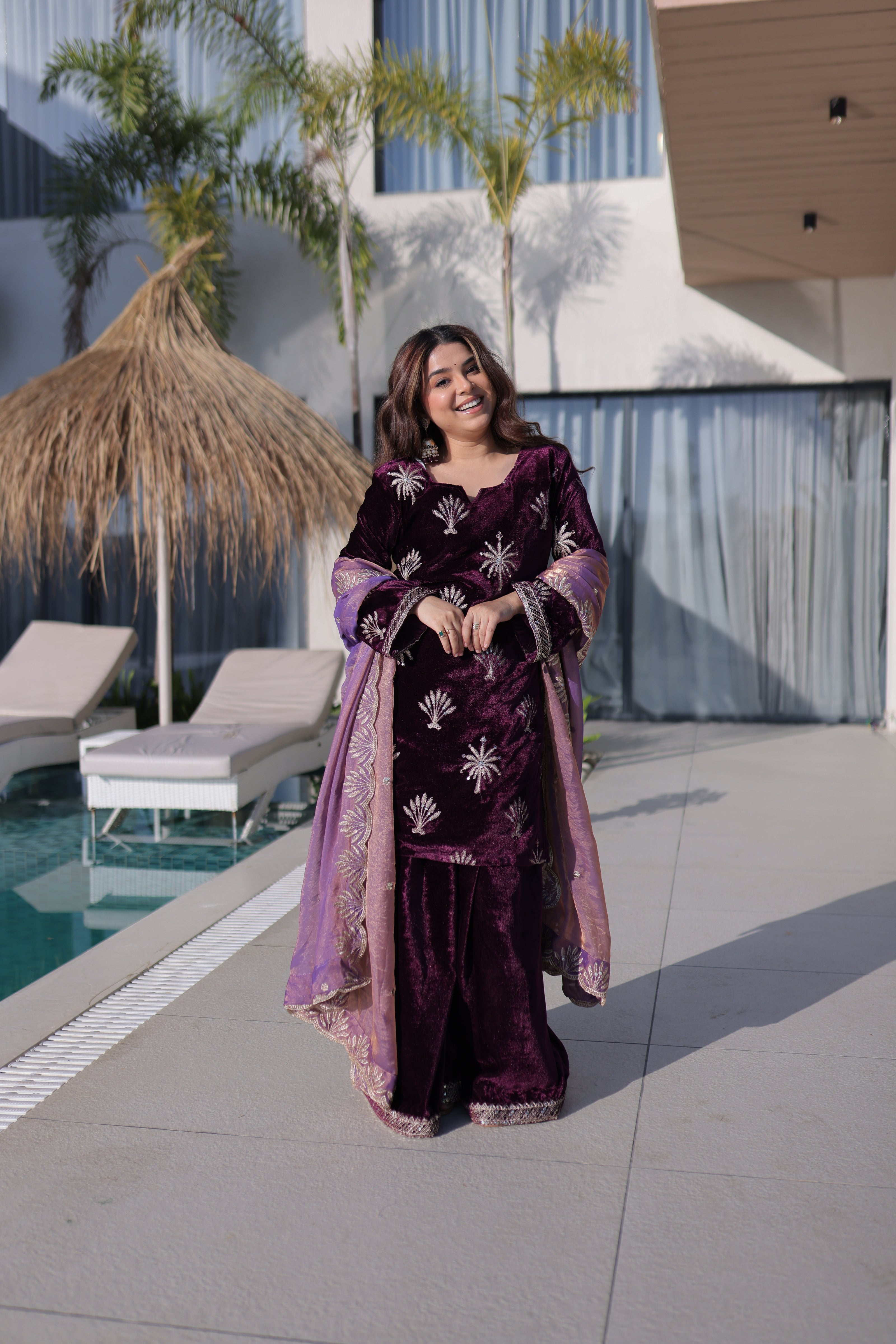 Premium Festive Wear Embroidered Kurta Sharara Suit Set.