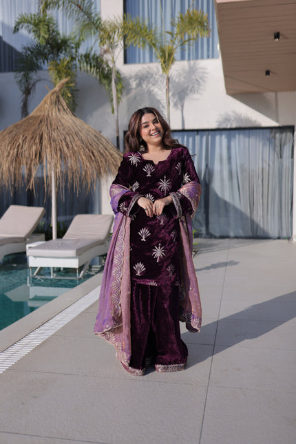 Premium Festive Wear Embroidered Kurta Sharara Suit Set.