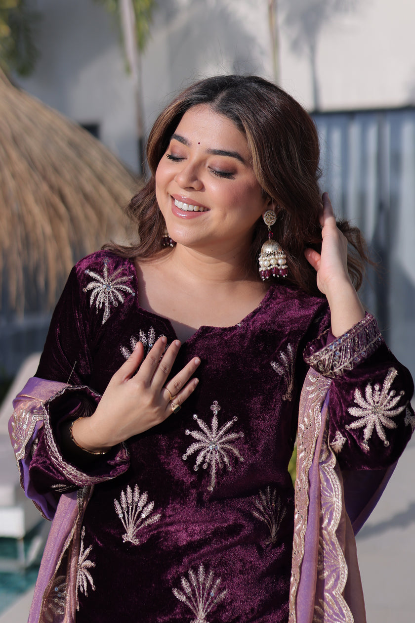 Premium Festive Wear Embroidered Kurta Sharara Suit Set.