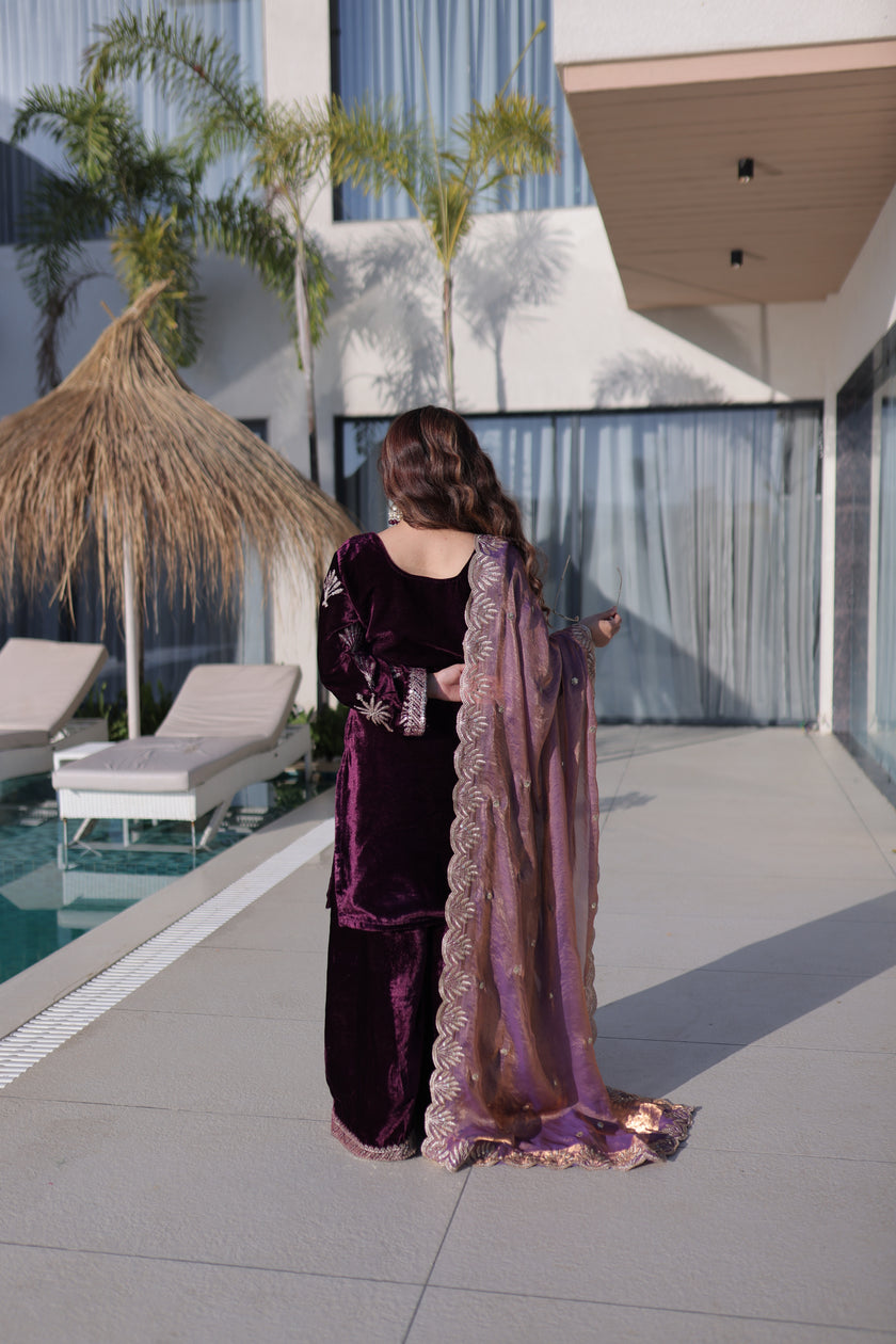 Premium Festive Wear Embroidered Kurta Sharara Suit Set.