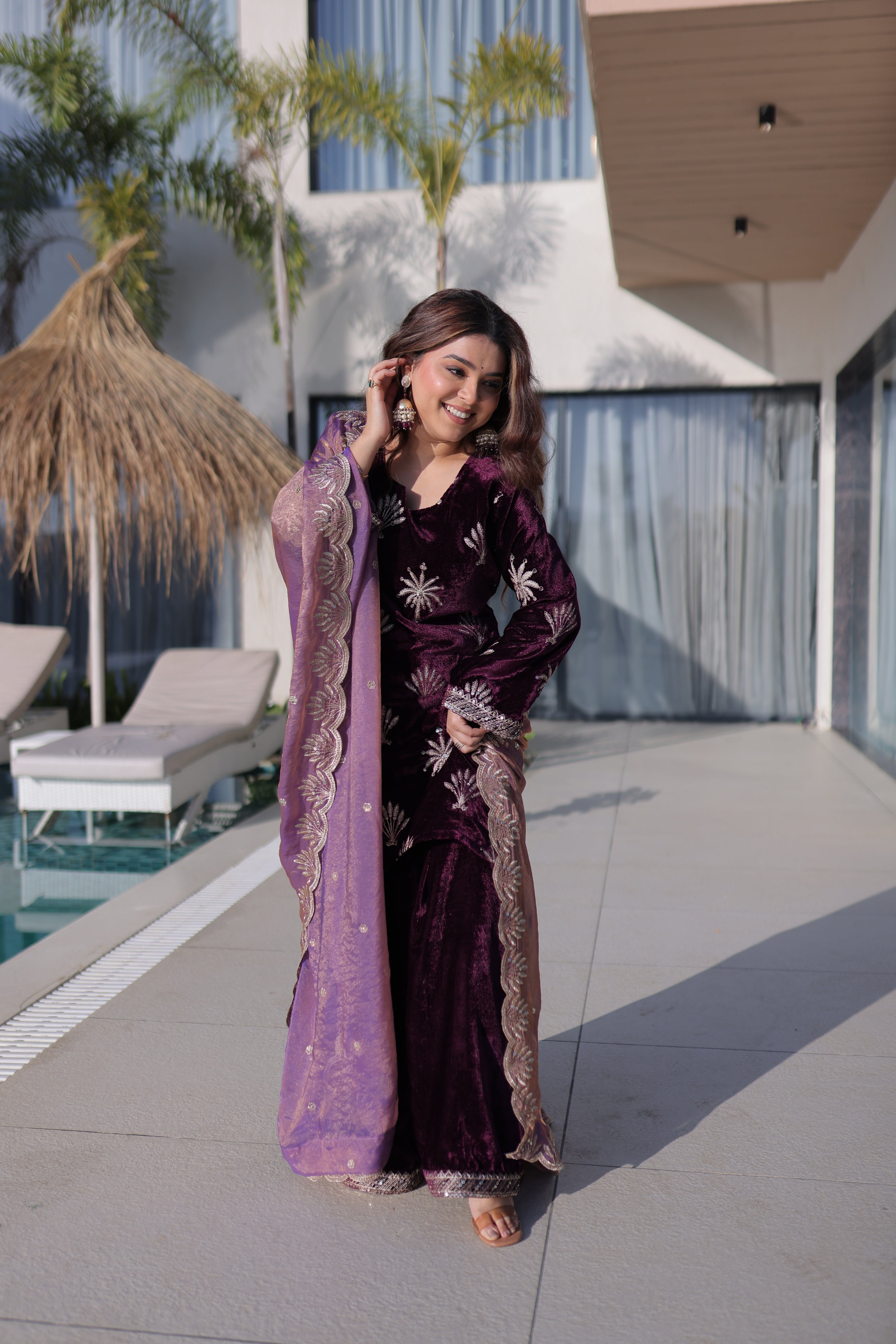 Premium Festive Wear Embroidered Kurta Sharara Suit Set.