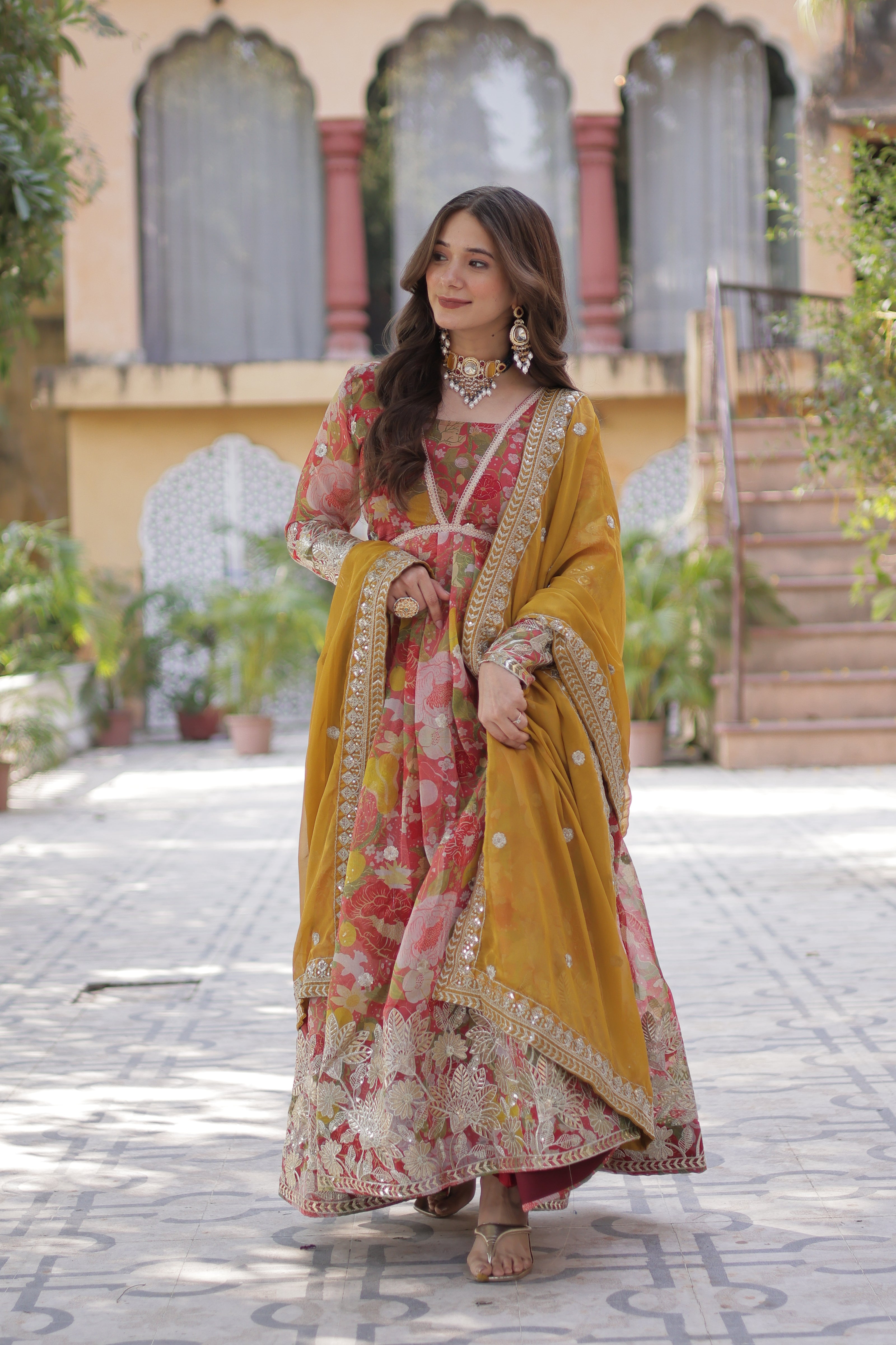 Premium Ready-made Alia Cut Gown with Dupatta Set.