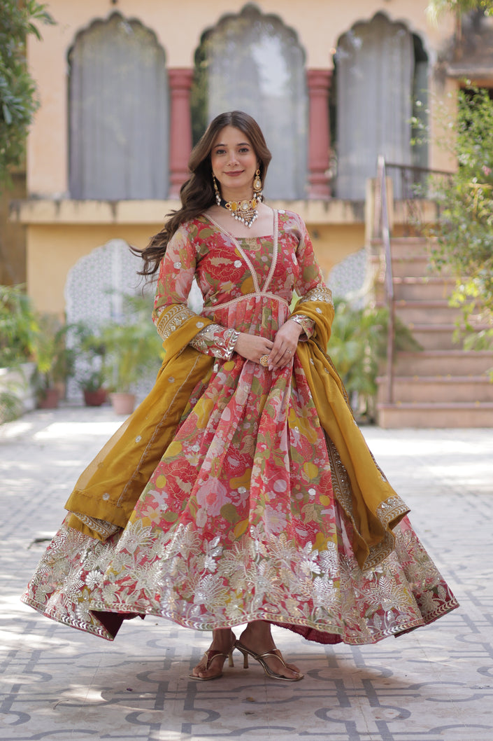 Premium Ready-made Alia Cut Gown with Dupatta Set.