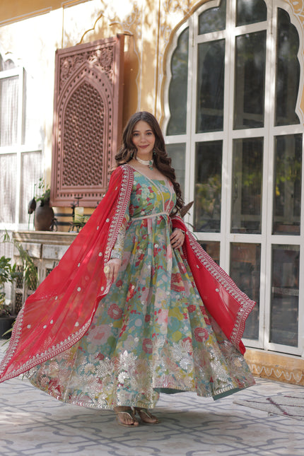 Premium Ready-made Alia Cut Gown with Dupatta Set.