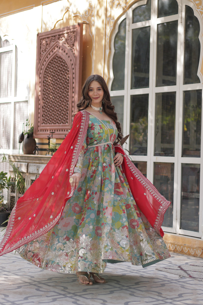 Premium Ready-made Alia Cut Gown with Dupatta Set.