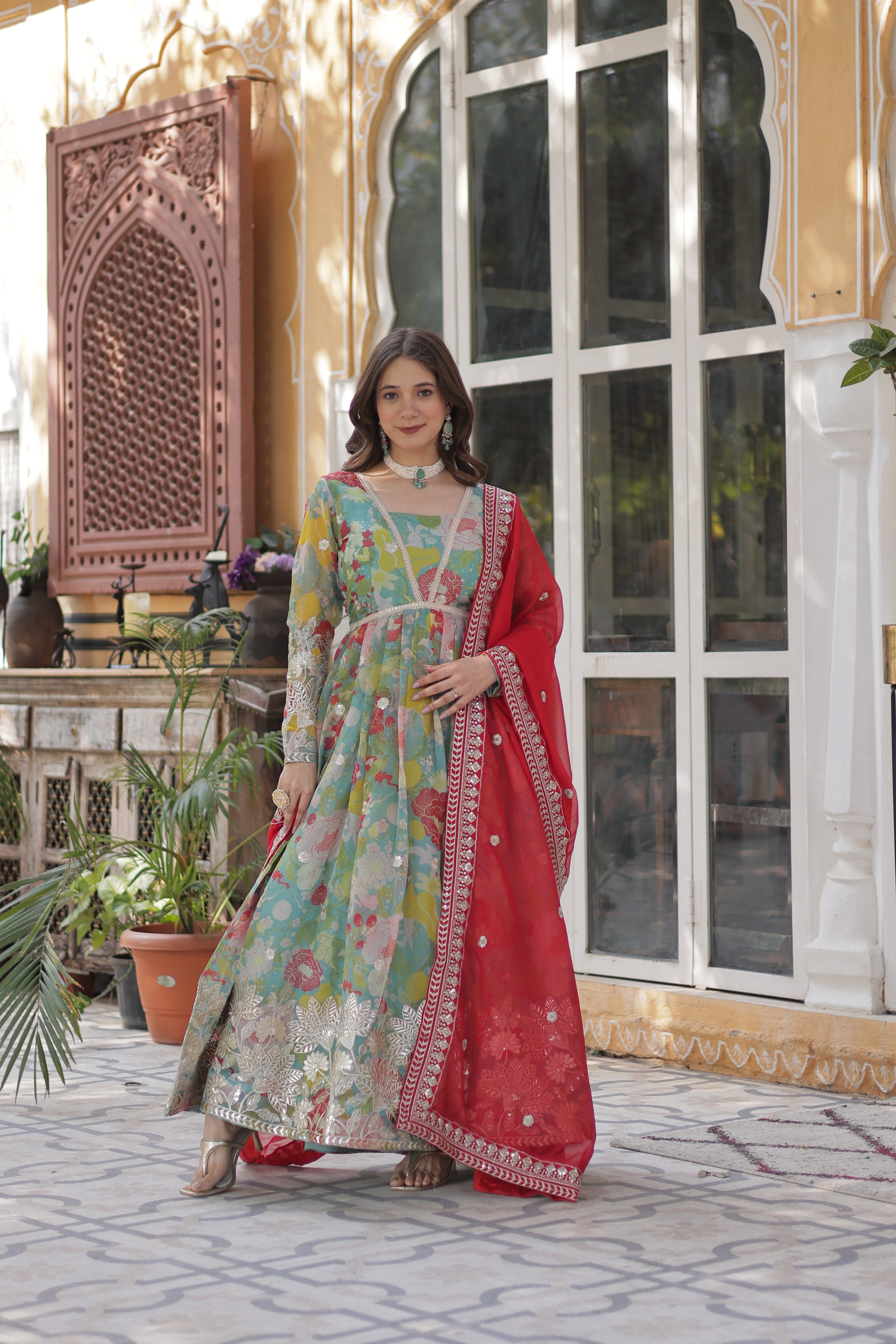 Premium Ready-made Alia Cut Gown with Dupatta Set.