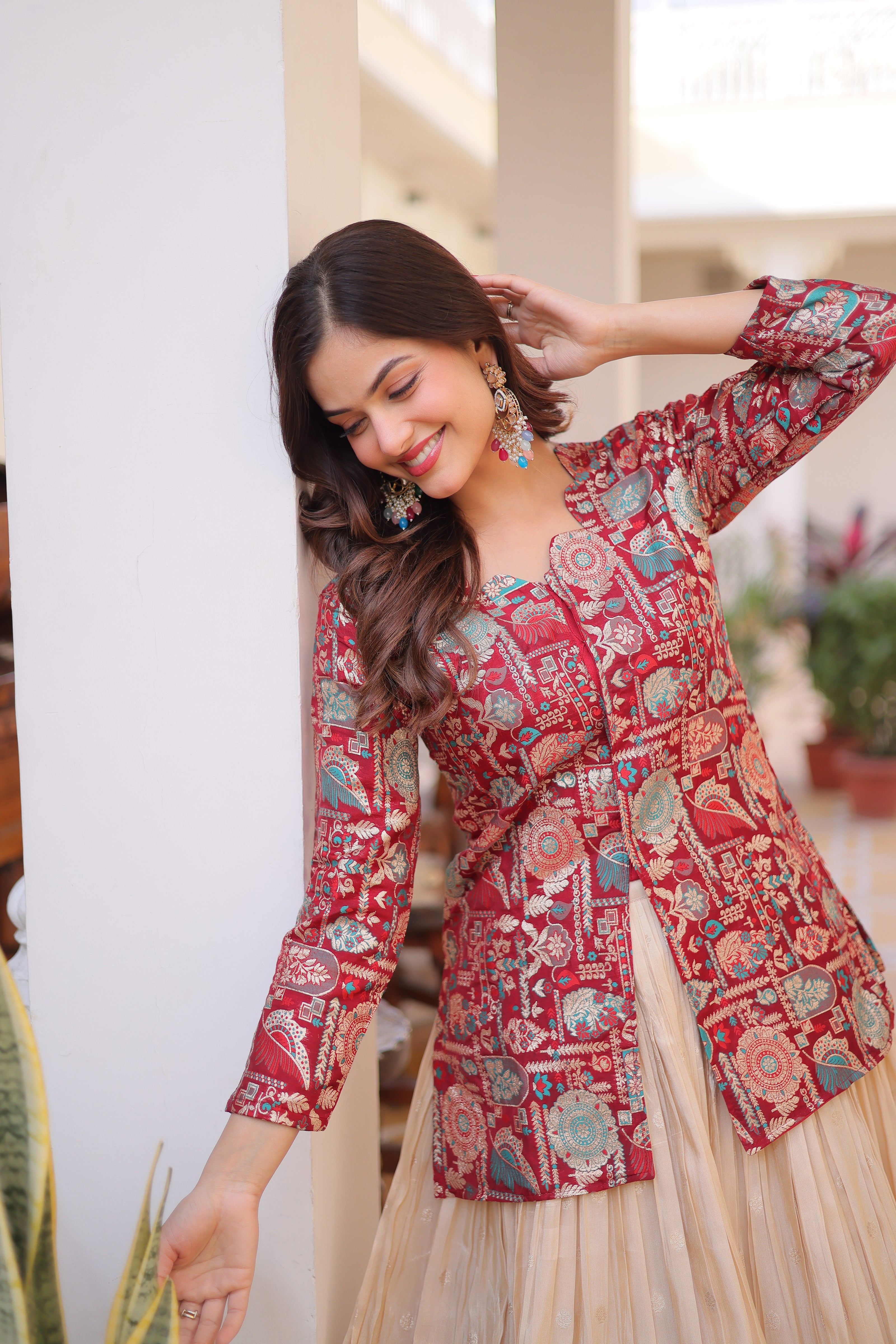Women’s Printed Jacket Style Lehenga Set.