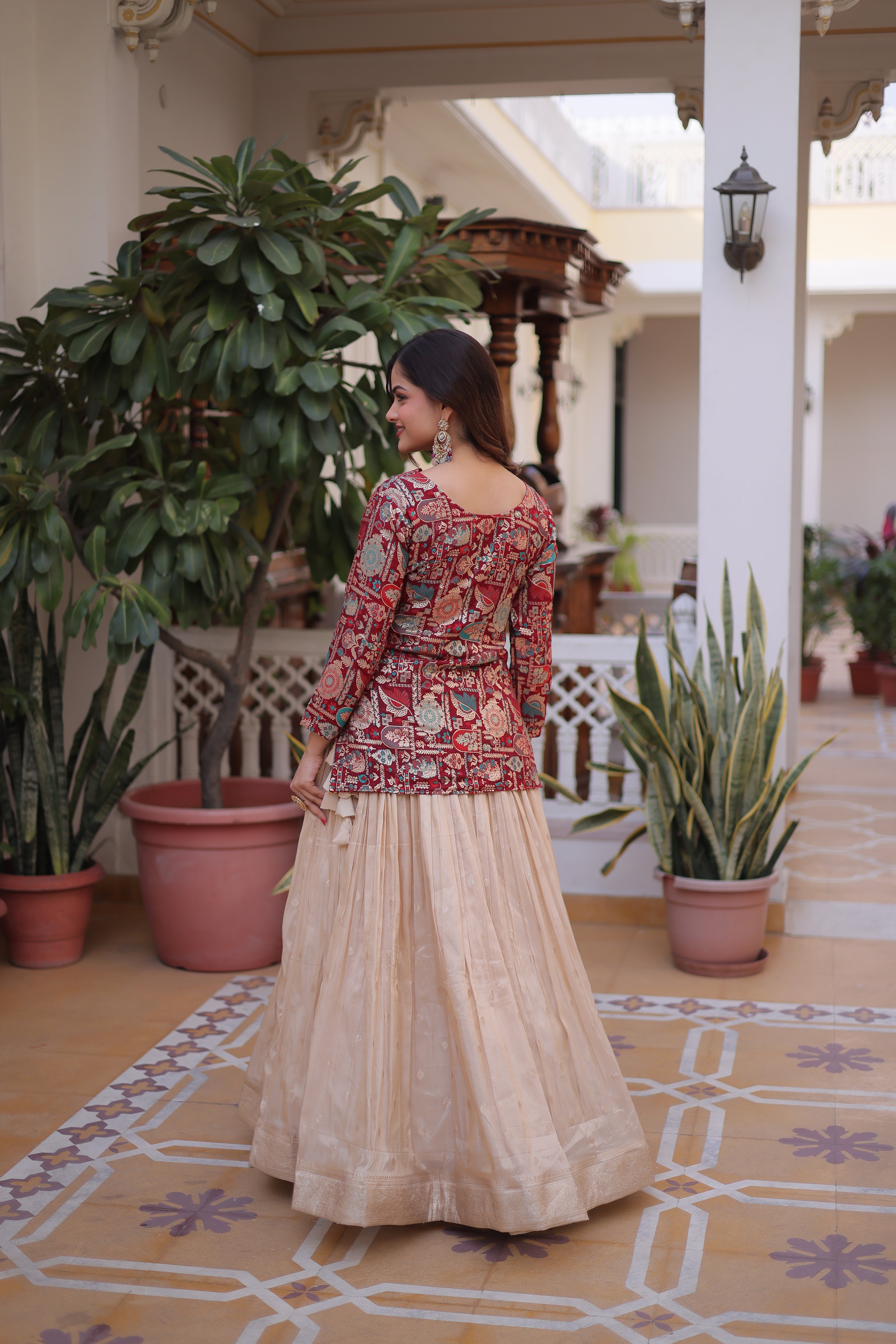 Women’s Printed Jacket Style Lehenga Set.