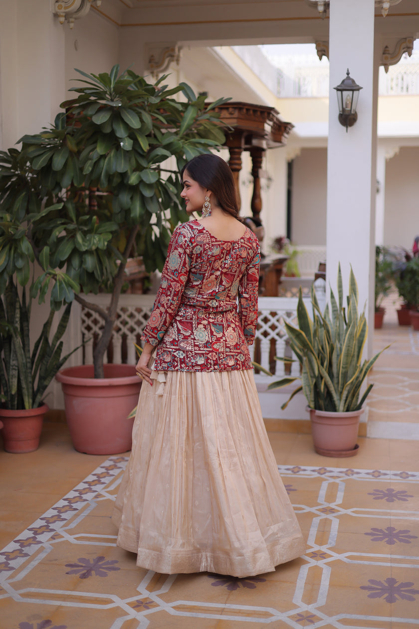 Women’s Printed Jacket Style Lehenga Set.