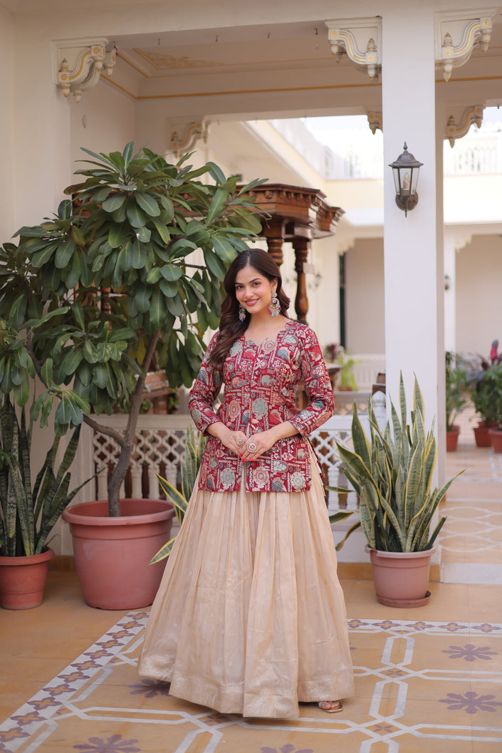Women’s Printed Jacket Style Lehenga Set.