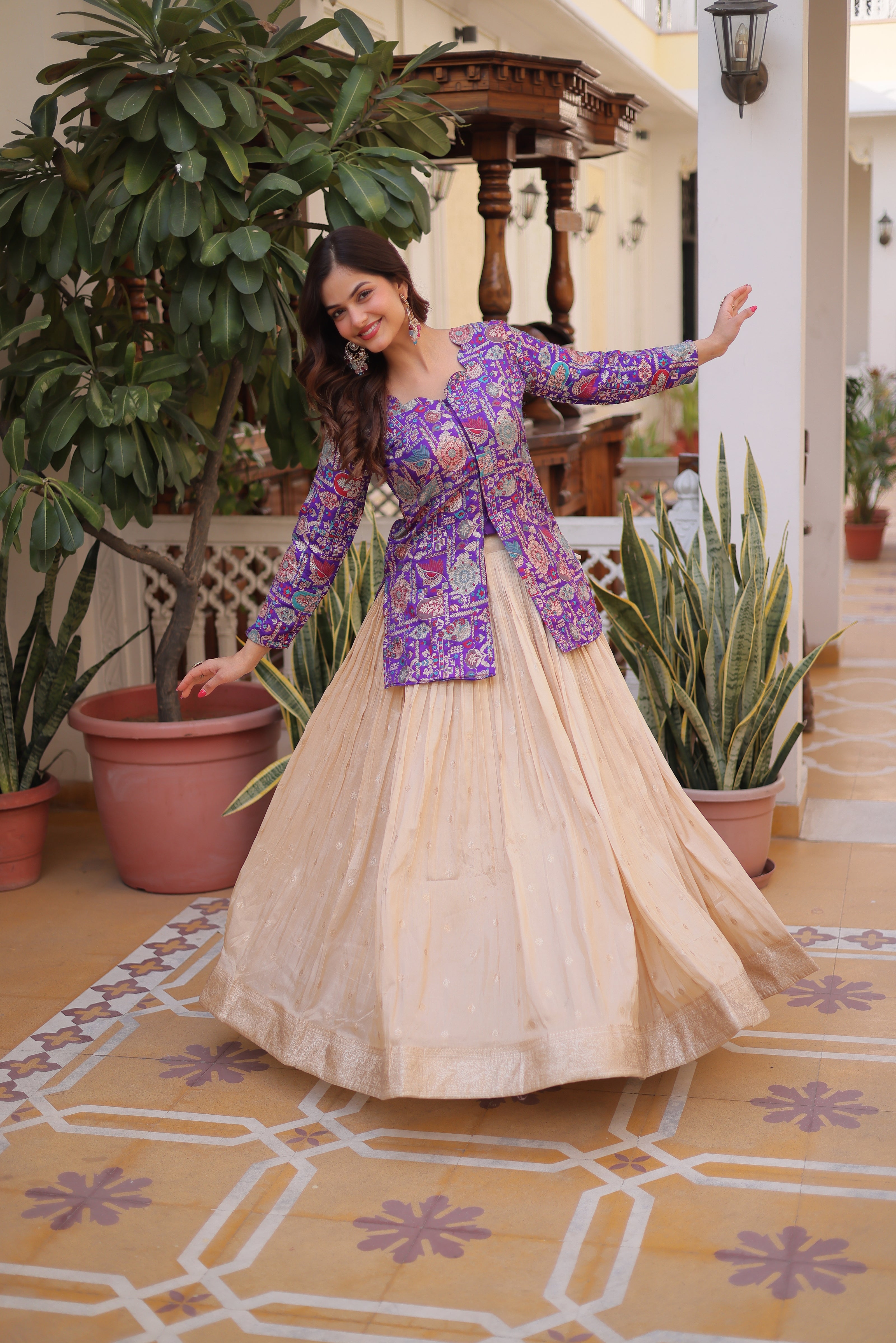 Women’s Printed Jacket Style Lehenga Set.