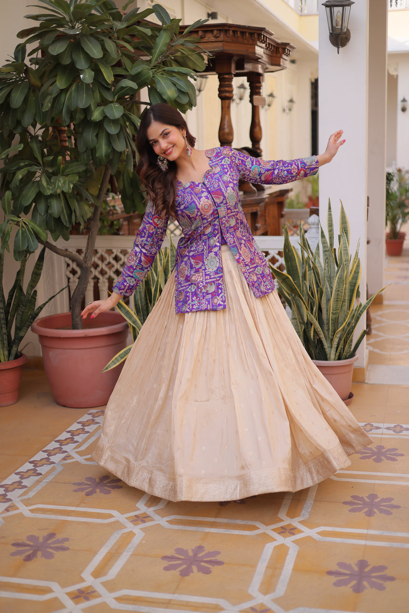 Women’s Printed Jacket Style Lehenga Set.