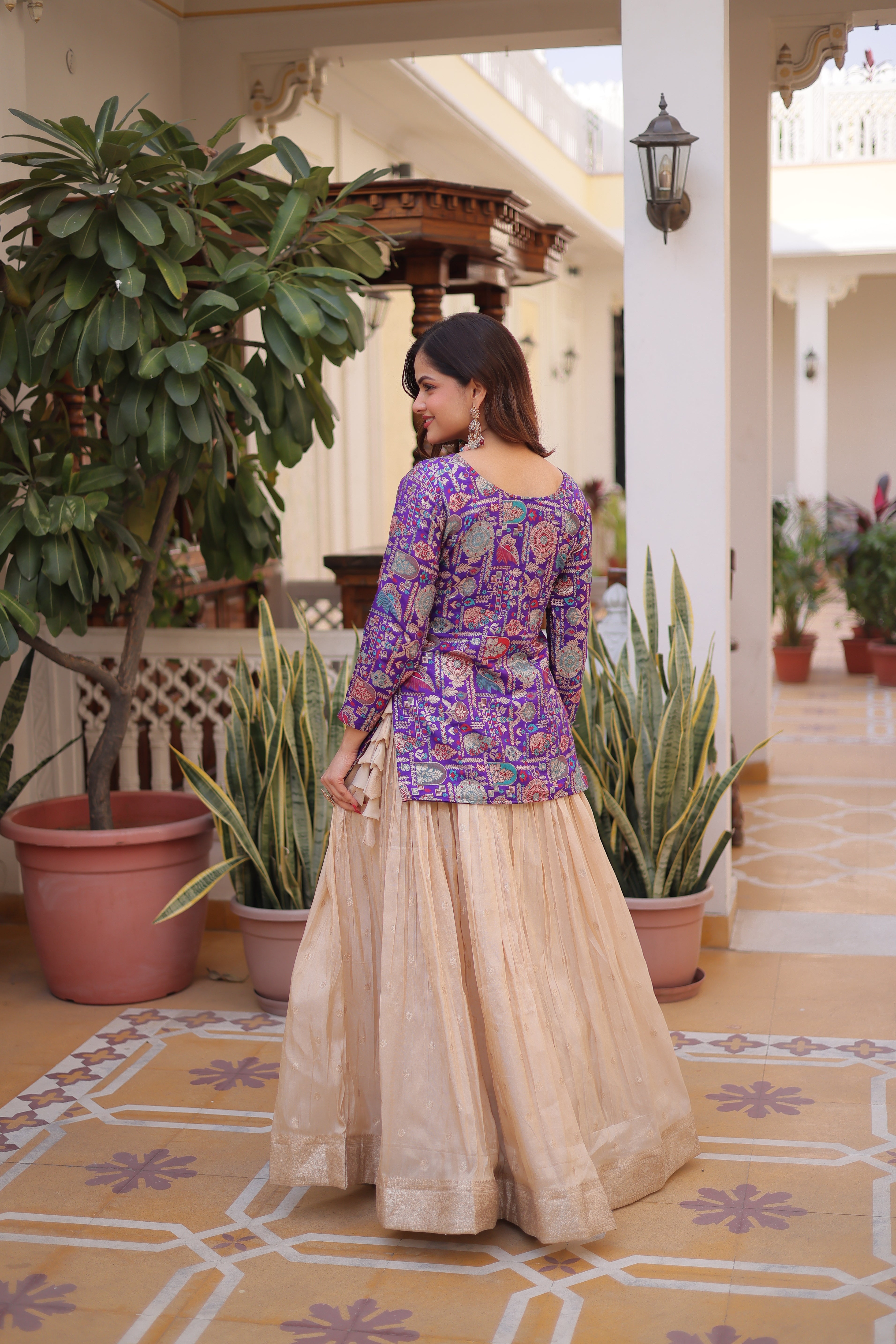 Women’s Printed Jacket Style Lehenga Set.