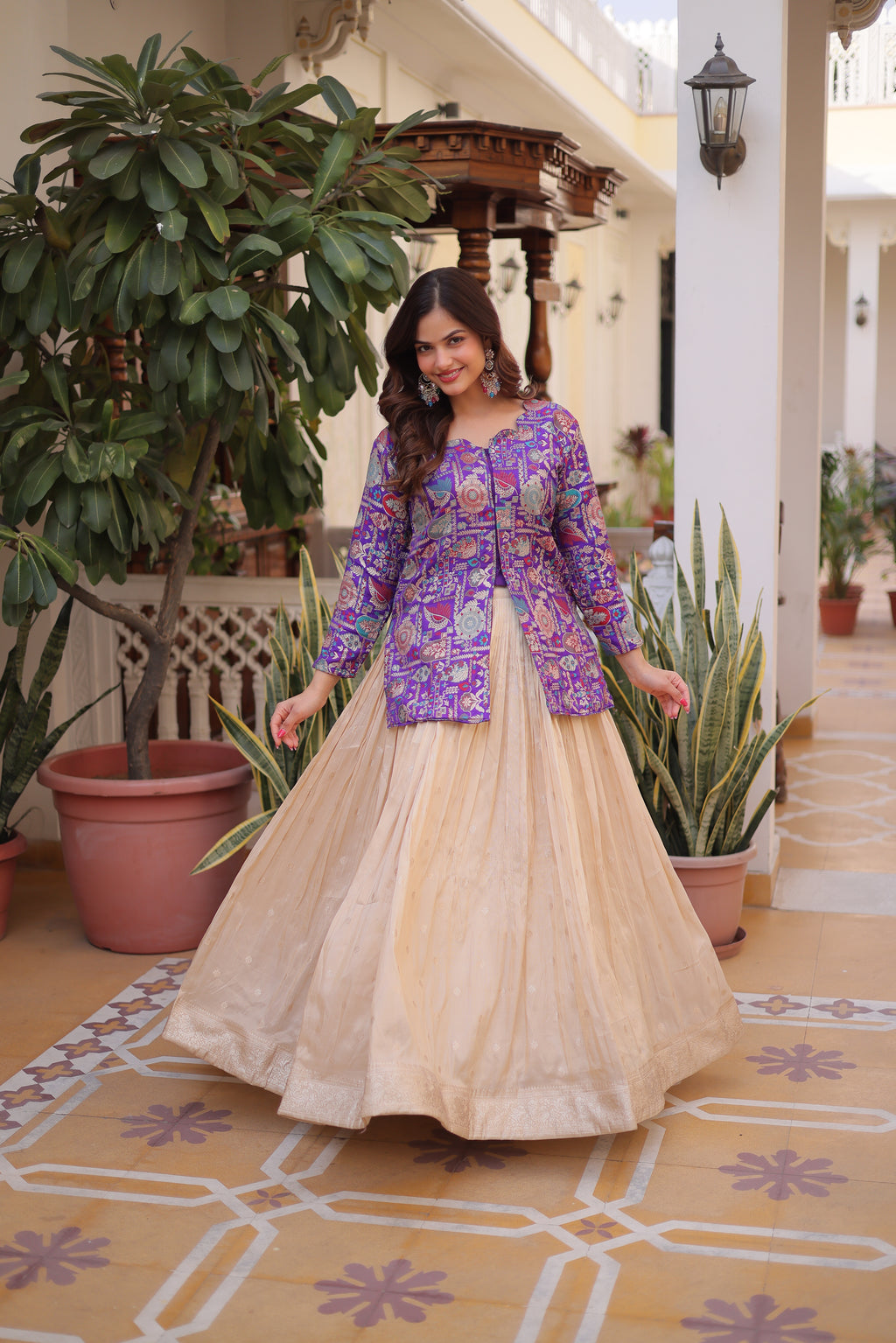 Women’s Printed Jacket Style Lehenga Set.