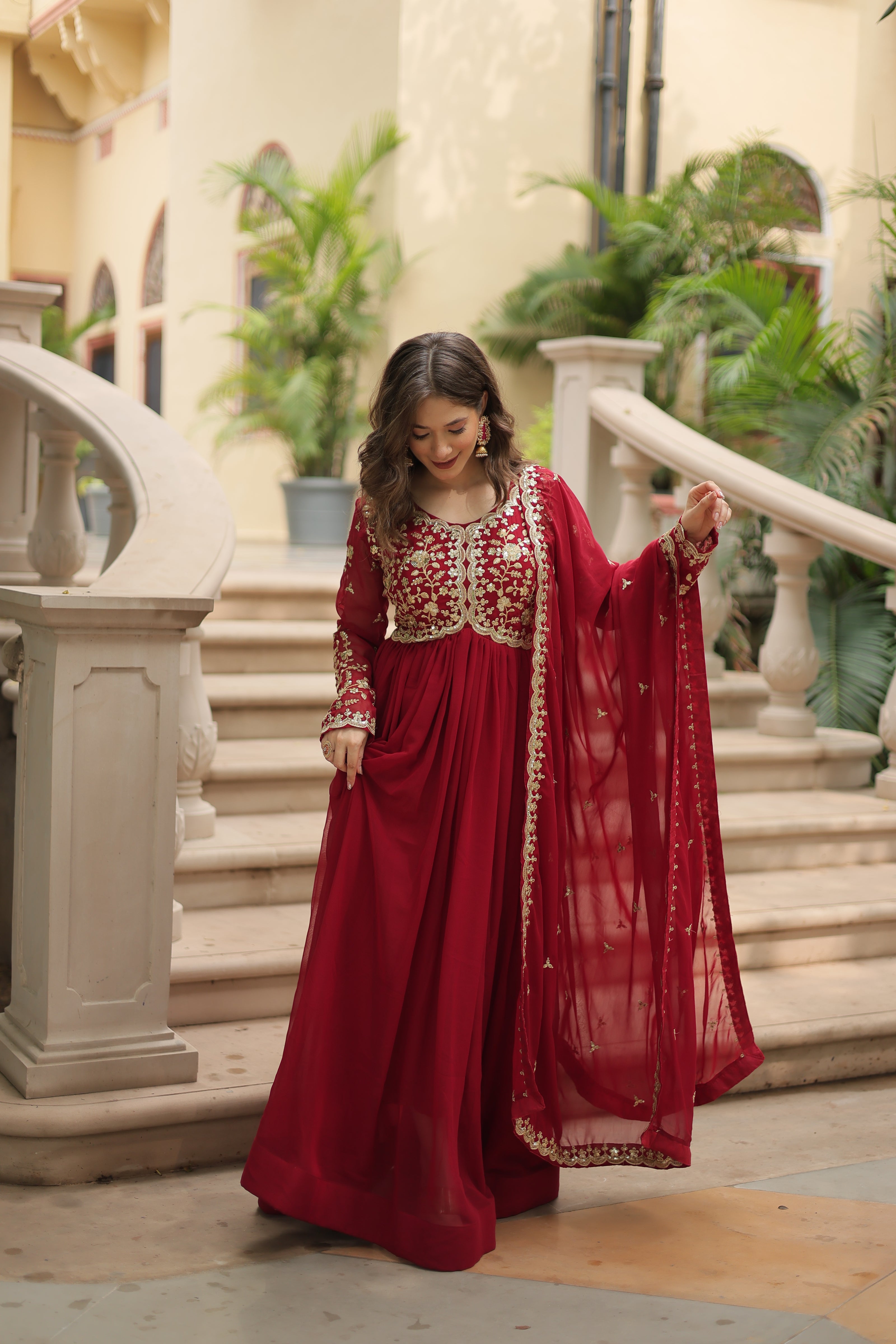 Faux Blooming gown with Sequins-Multi Embroidered Work.