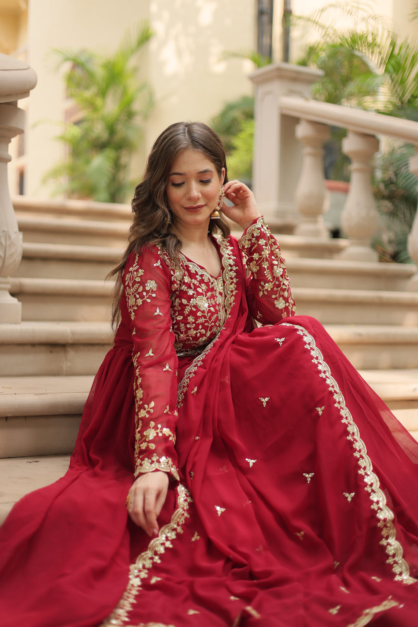 Faux Blooming gown with Sequins-Multi Embroidered Work.