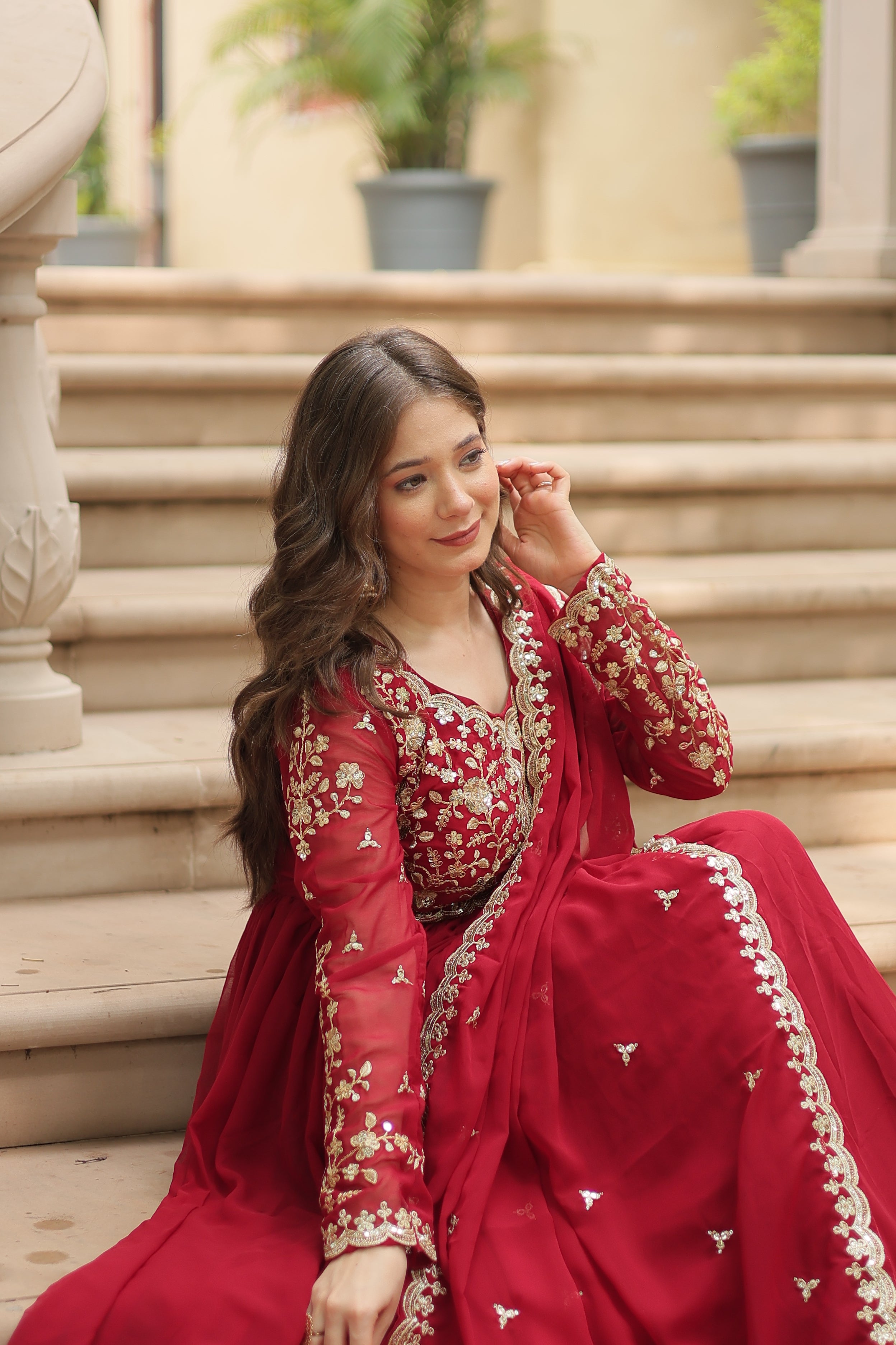 Faux Blooming gown with Sequins-Multi Embroidered Work.