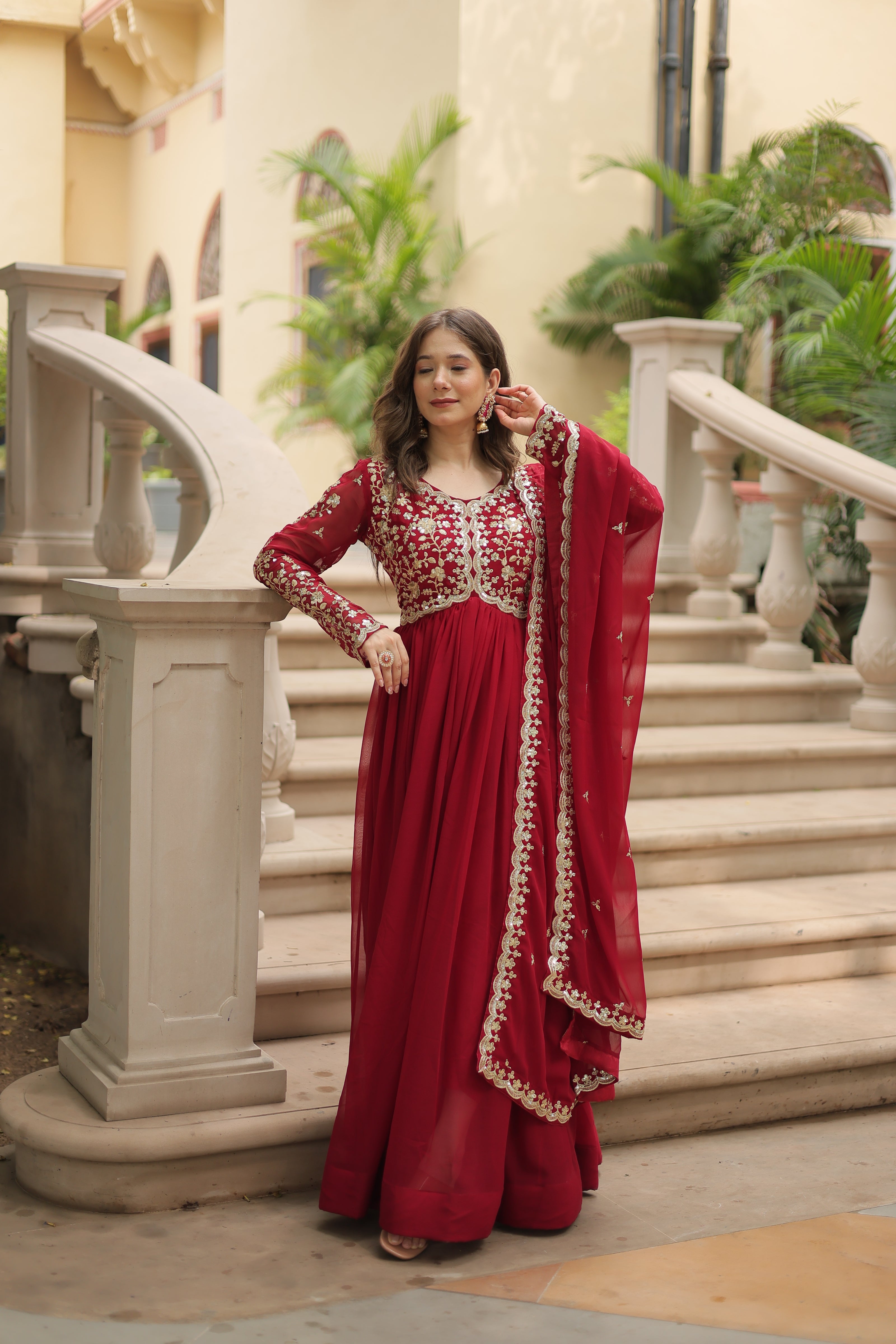 Faux Blooming gown with Sequins-Multi Embroidered Work.