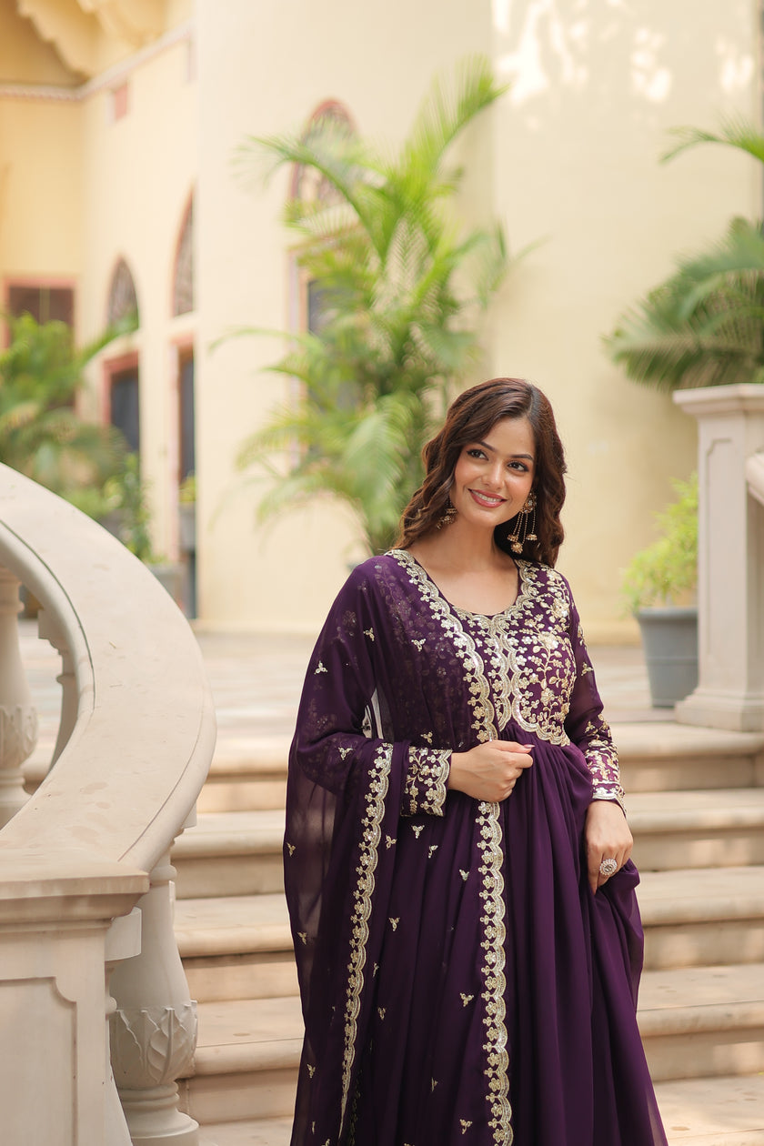 Faux Blooming gown with Sequins-Multi Embroidered Work.