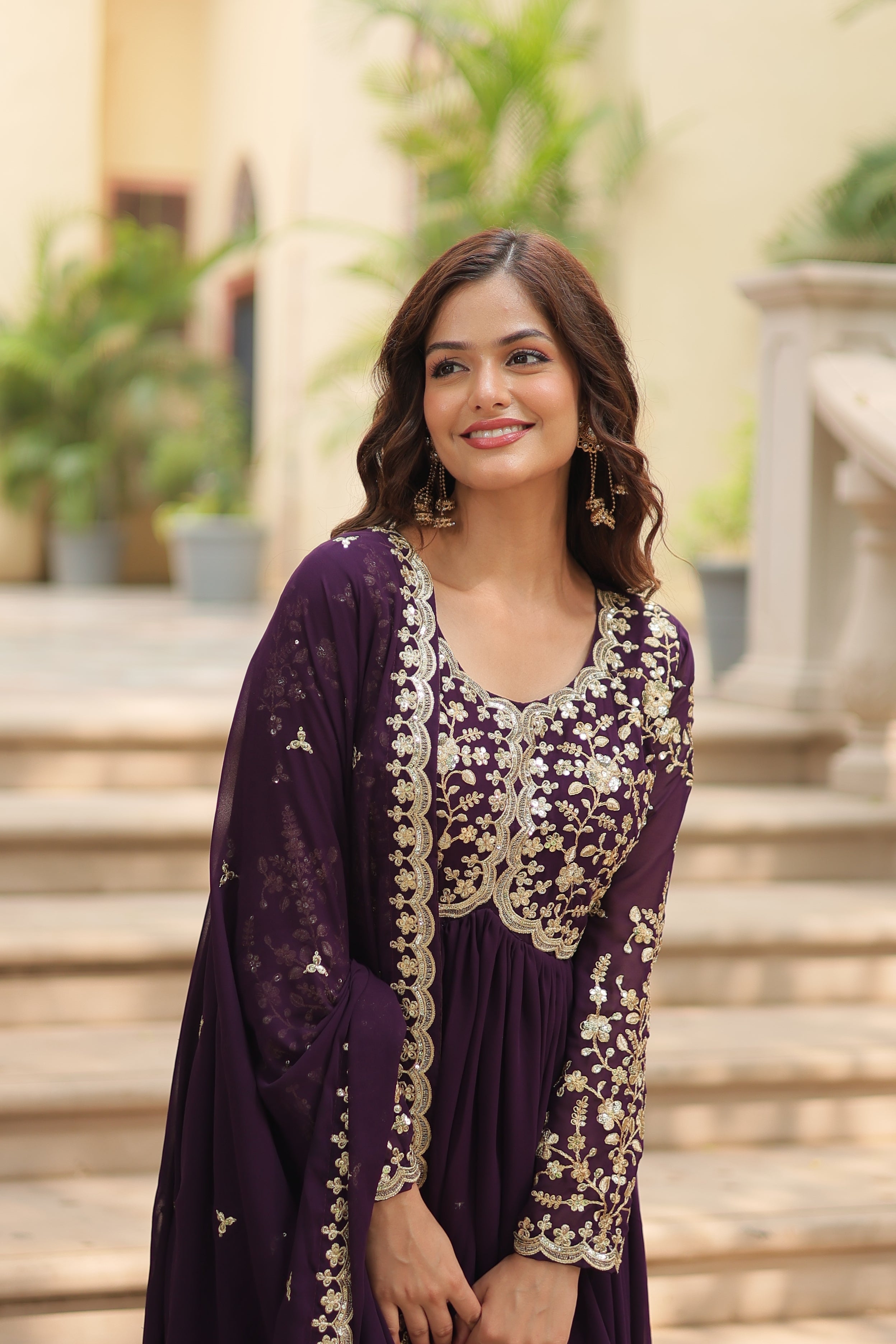 Faux Blooming gown with Sequins-Multi Embroidered Work.