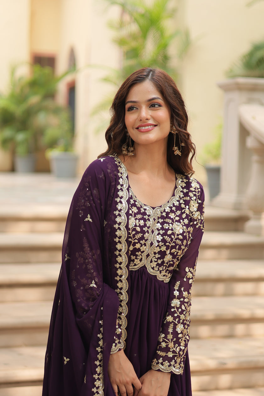 Faux Blooming gown with Sequins-Multi Embroidered Work.