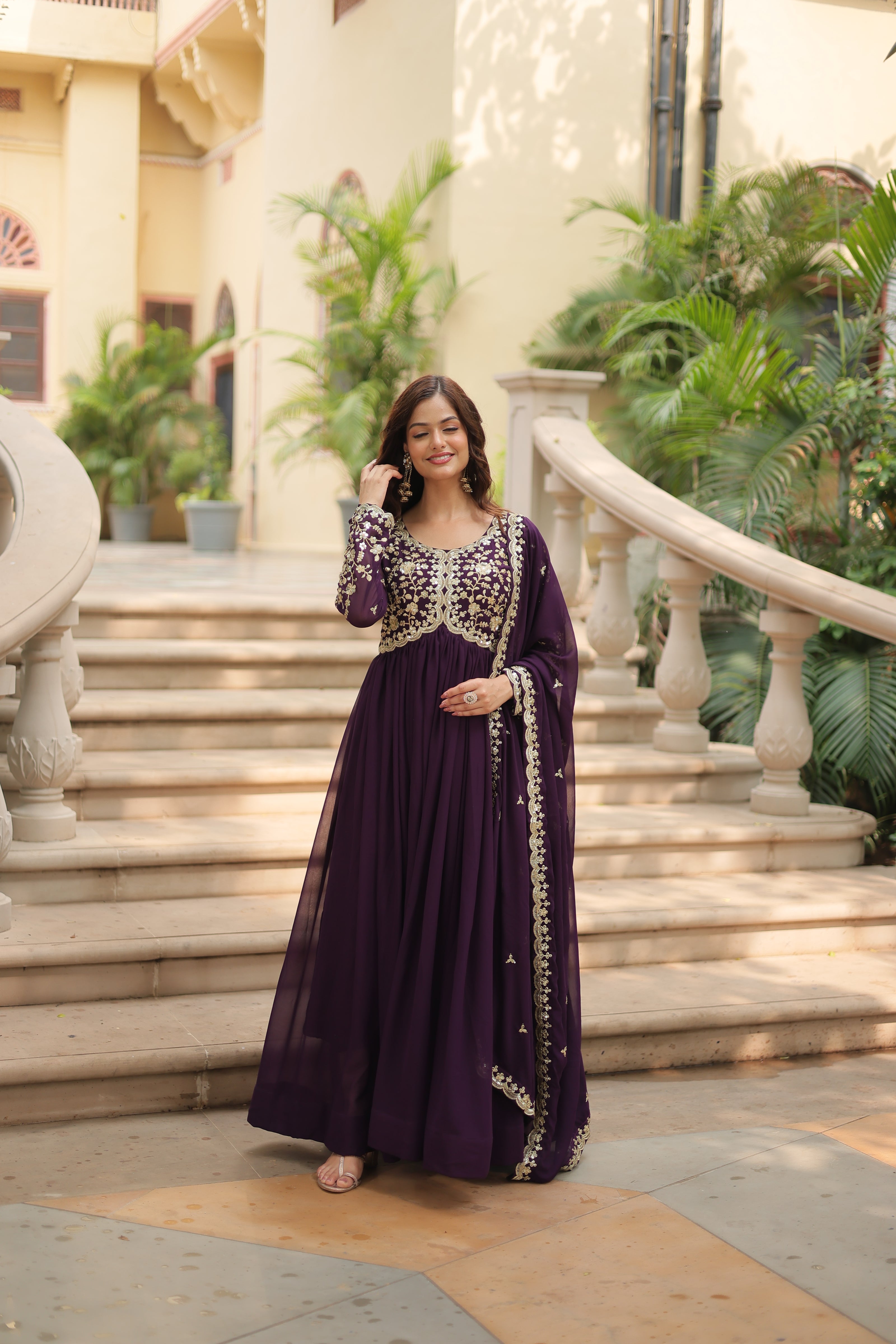 Faux Blooming gown with Sequins-Multi Embroidered Work.