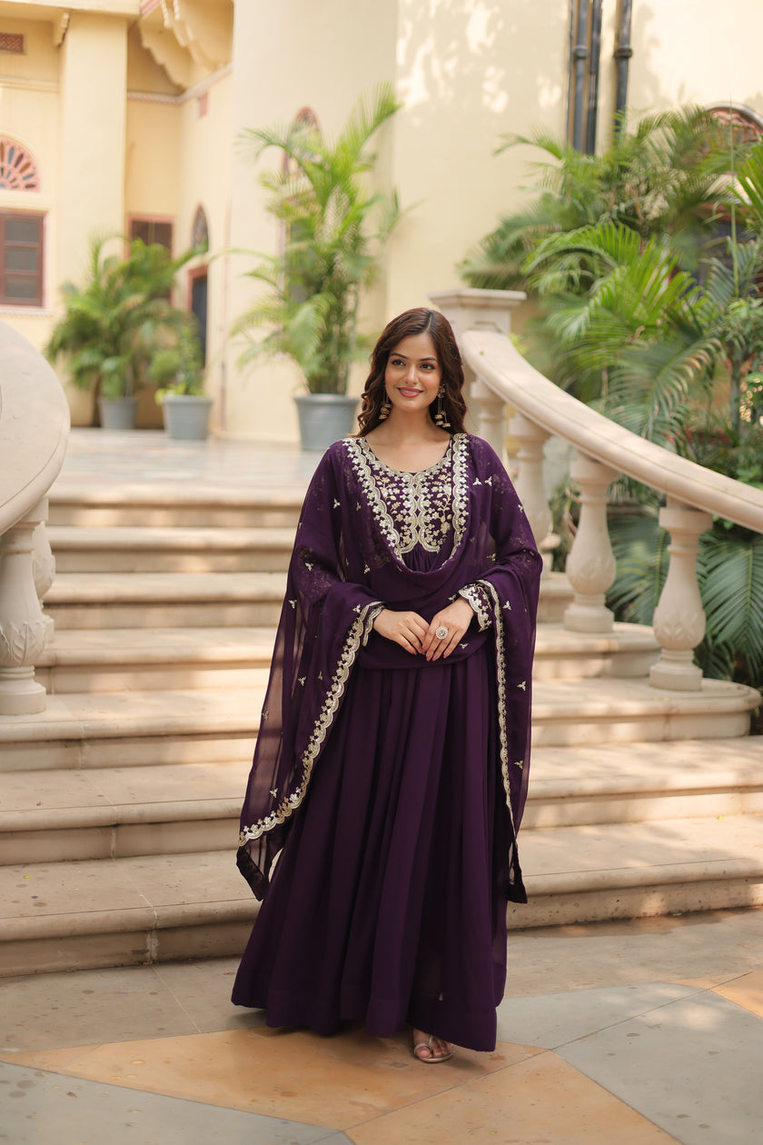 Faux Blooming gown with Sequins-Multi Embroidered Work.