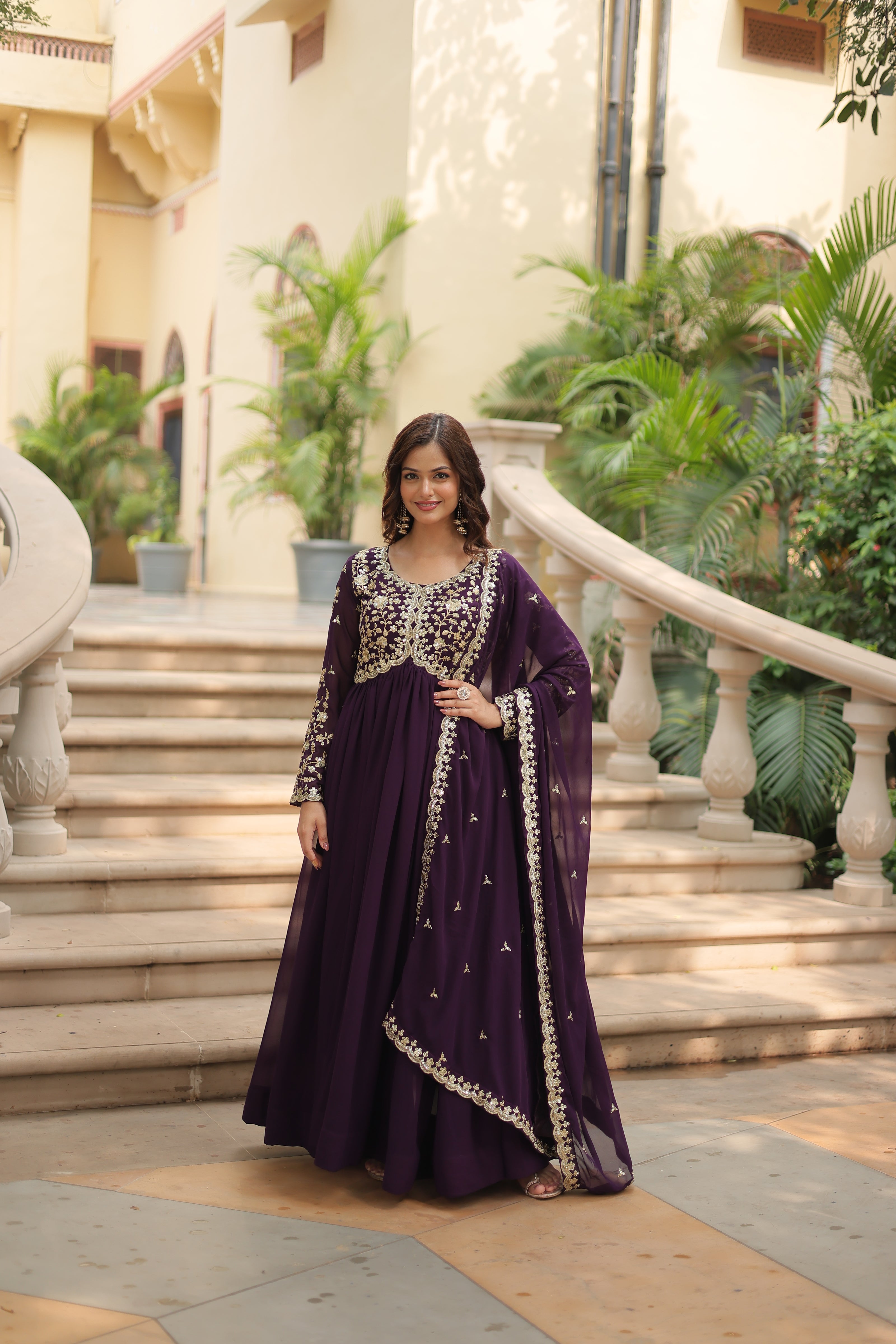 Faux Blooming gown with Sequins-Multi Embroidered Work.