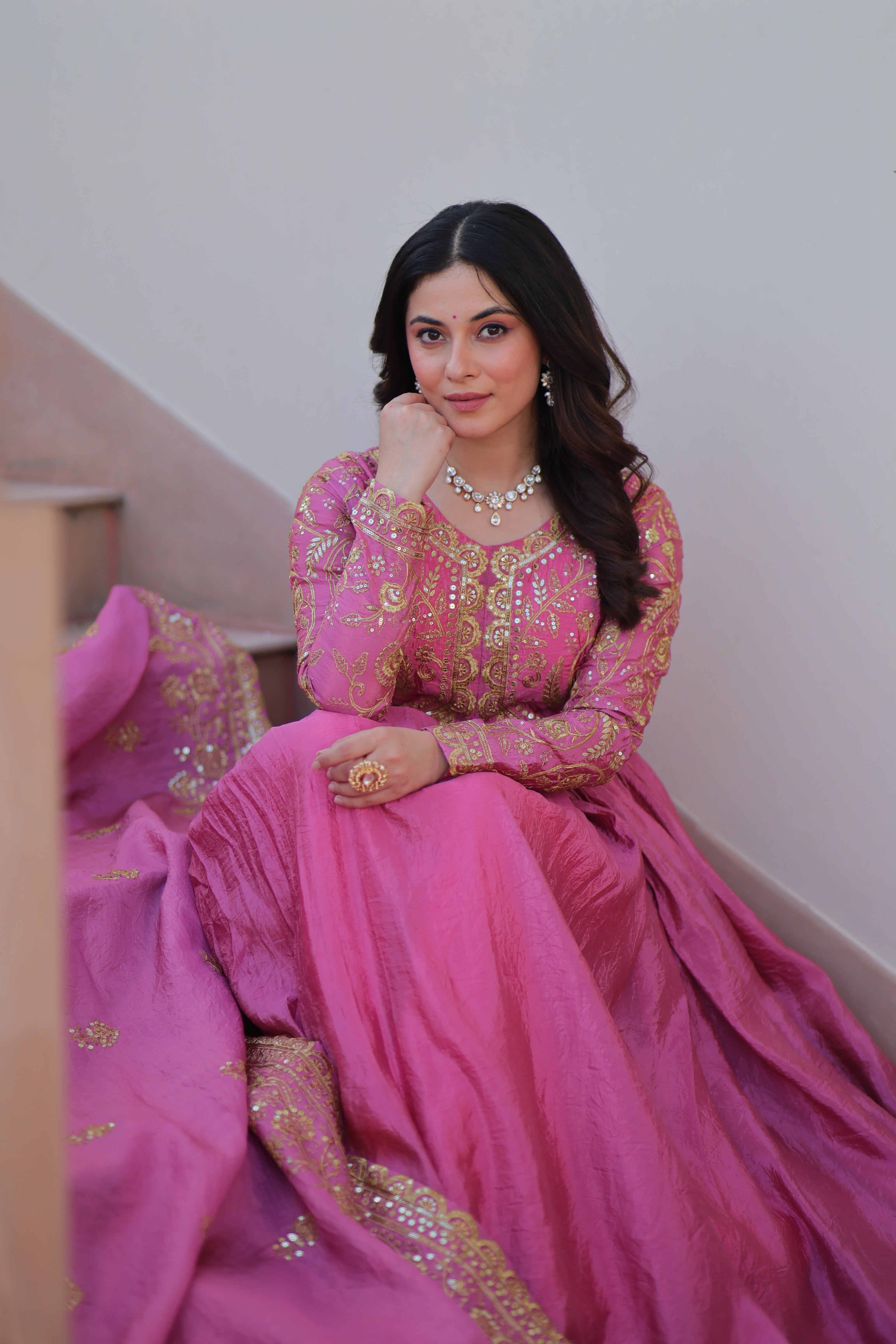 Designer Embroidered Anarkali Gown with Matching Dupatta.