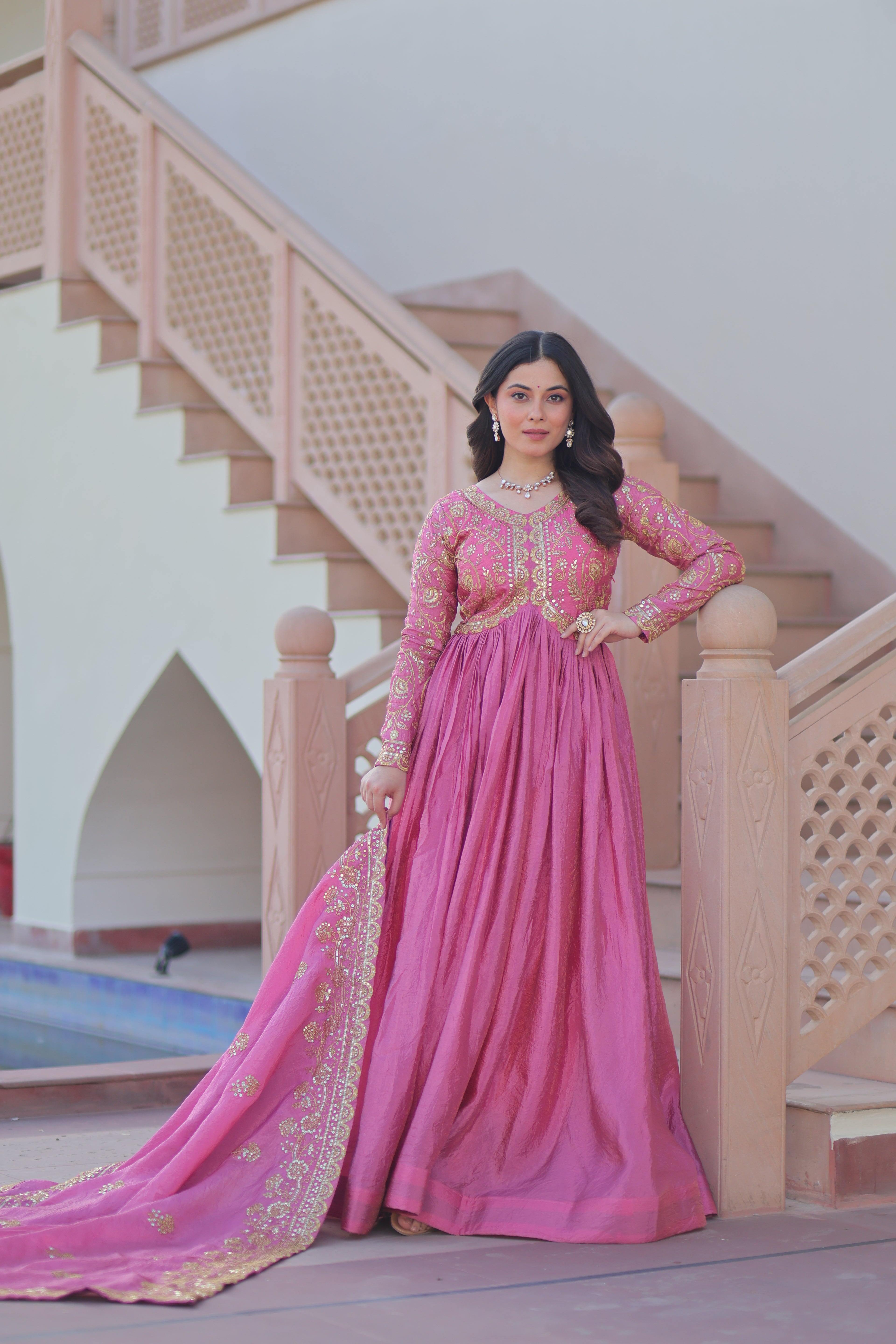 Designer Embroidered Anarkali Gown with Matching Dupatta.